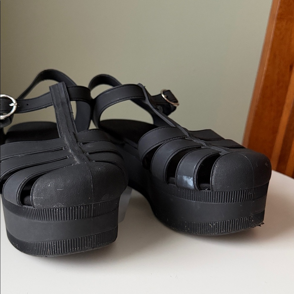 Jeffrey Campbell Candied Black Matte Chunky Platform Sturdy T-Strap Fisherman - Picture 7 of 16